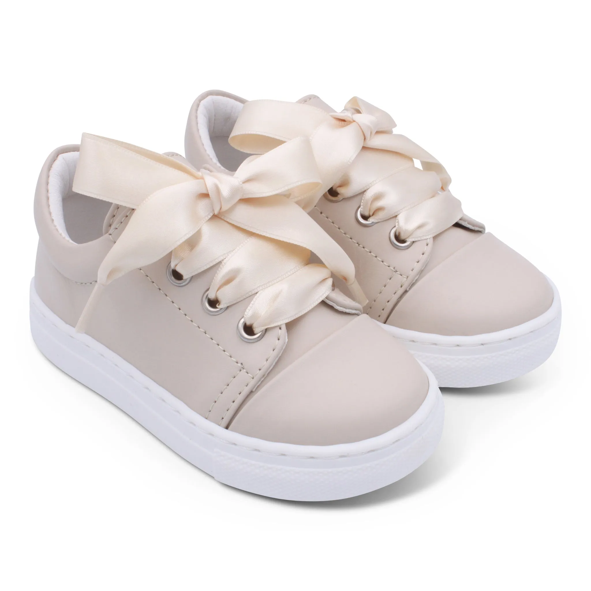 'Santi' Girls Nude Leather Trainers