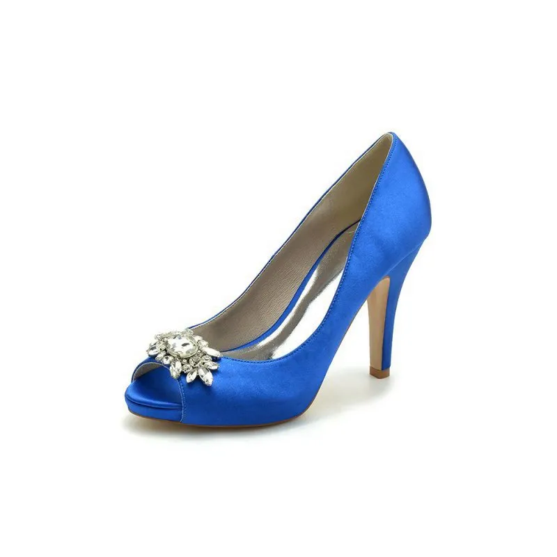 Satin High Heels with Crystal Flower Ornament