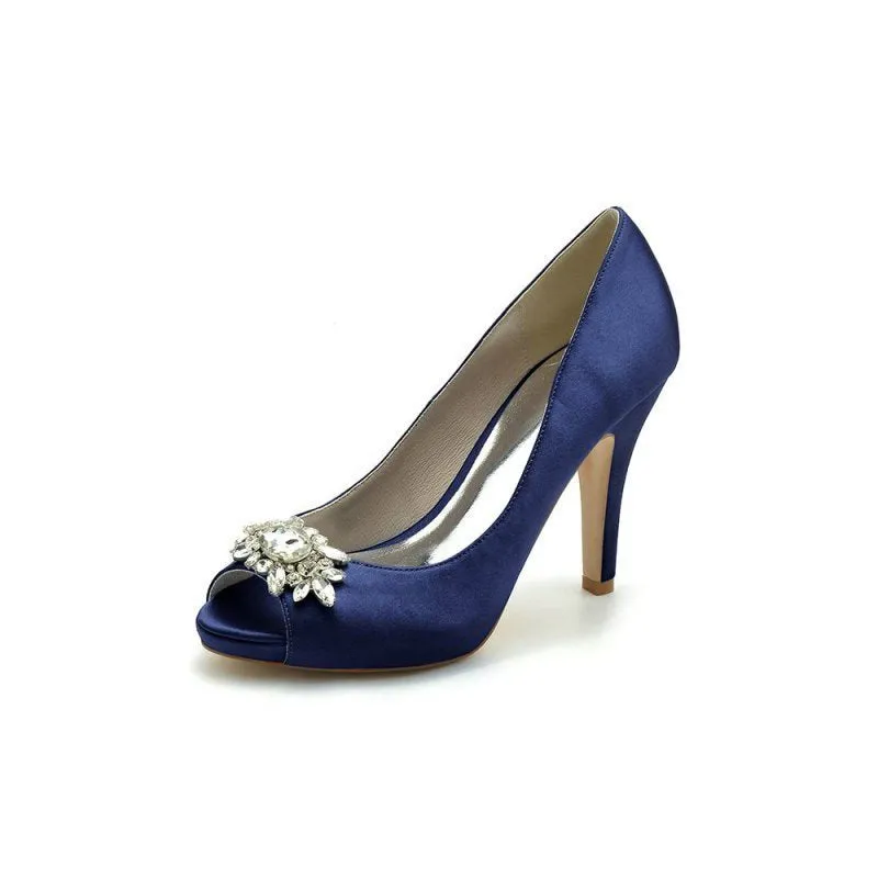 Satin High Heels with Crystal Flower Ornament