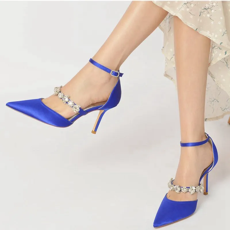 Satin High Heels with Rhinestone Strap