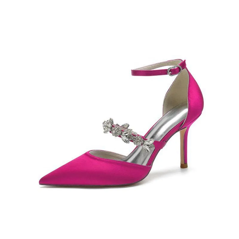 Satin High Heels with Rhinestone Strap