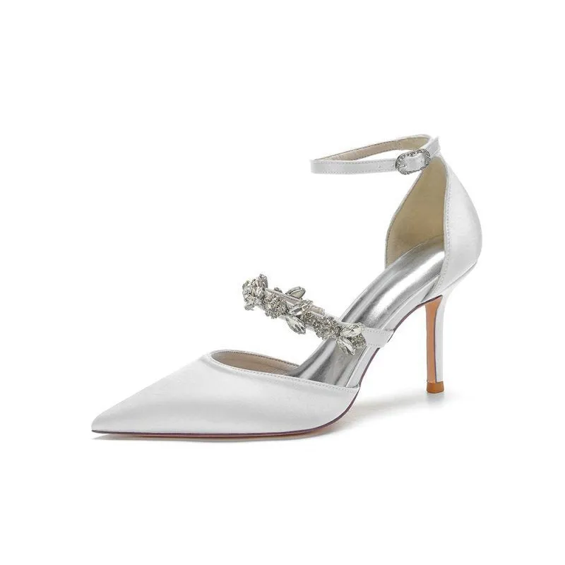Satin High Heels with Rhinestone Strap