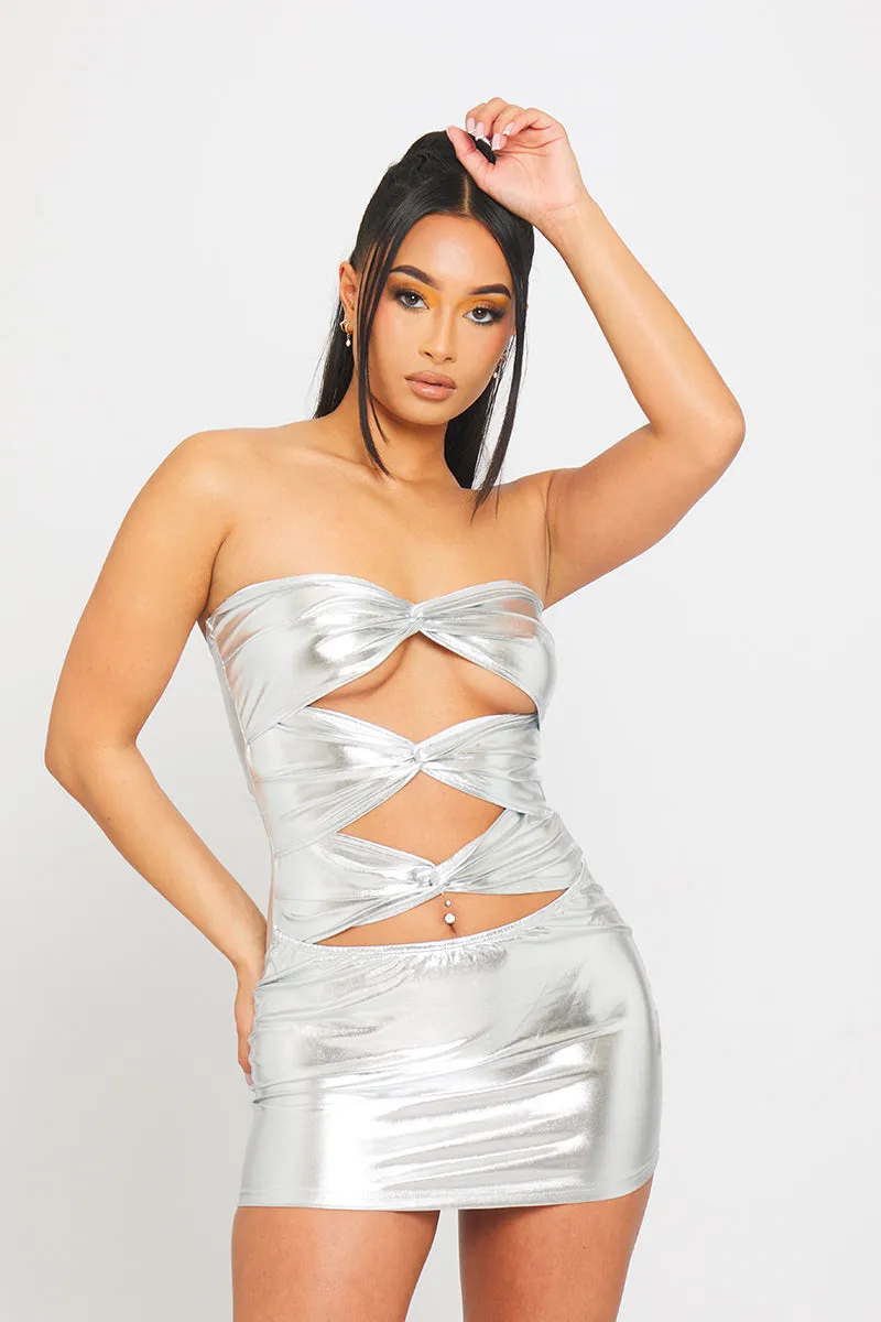 Silver Metallic Cut-Out Mini Dress | Bold & Futuristic | Statement Glam