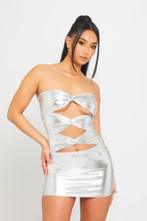 Silver Metallic Cut-Out Mini Dress | Bold & Futuristic | Statement Glam