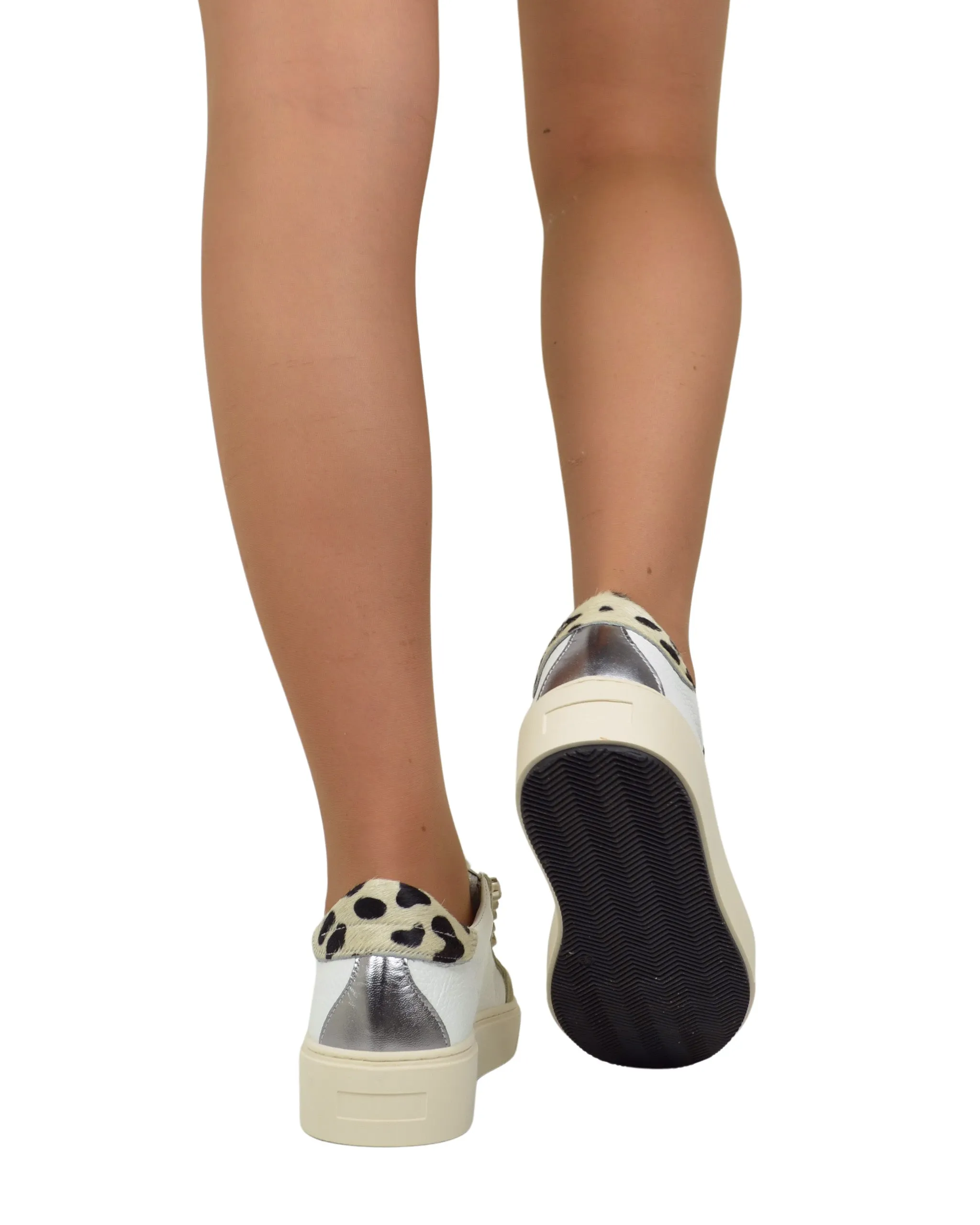 Sneakers con Bottoni Leopardate in Pelle e Camoscio Beige DIVINE FOLLIE