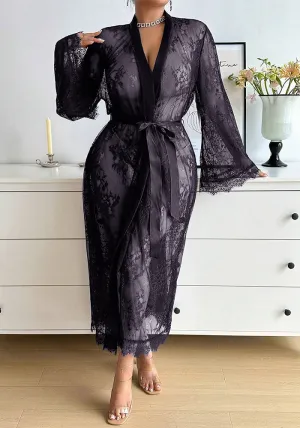 Sophisticated Plus Size  Lace Long Sleeve Dress Sexy Lingerie for Romantic Elegance