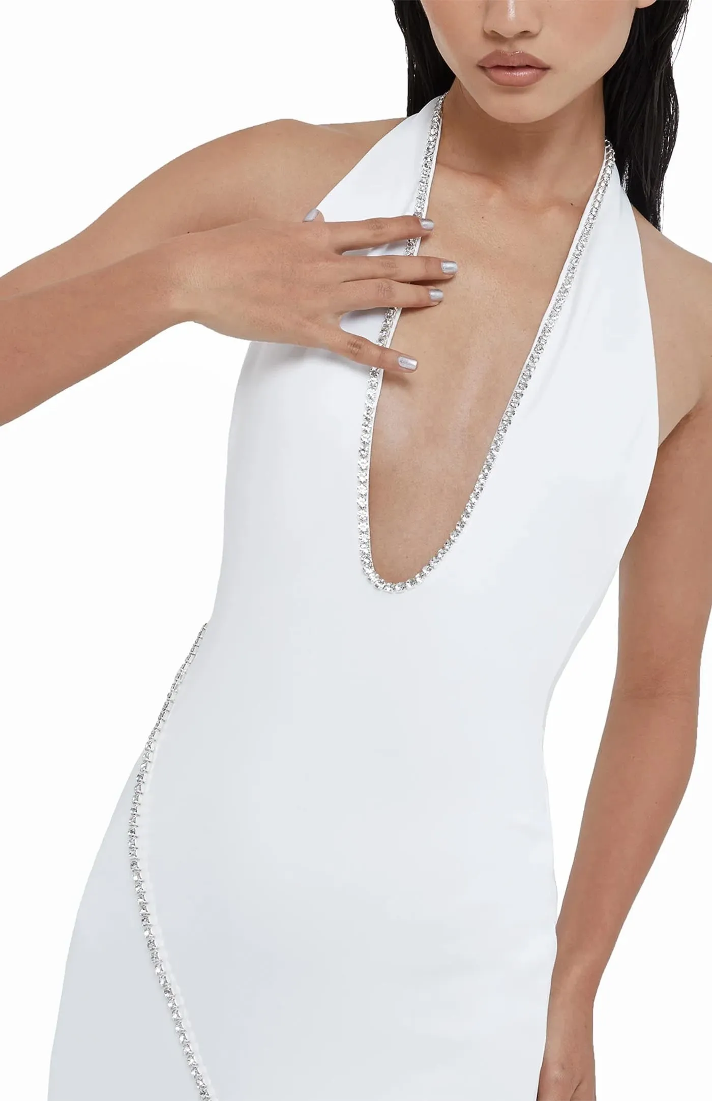 Starlight Swarovski Slit Gown | White Gown Swarovski detailing