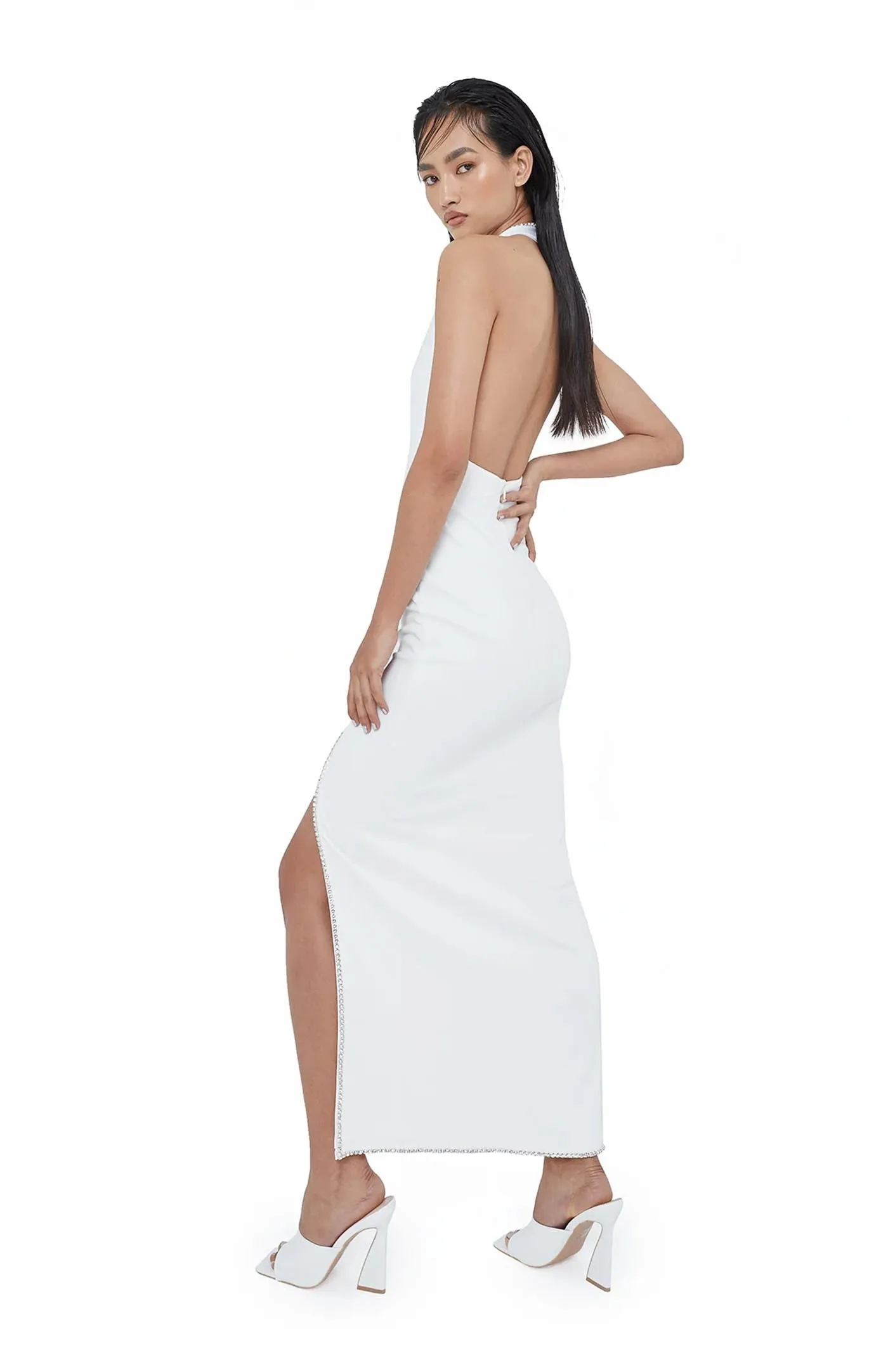 Starlight Swarovski Slit Gown | White Gown Swarovski detailing