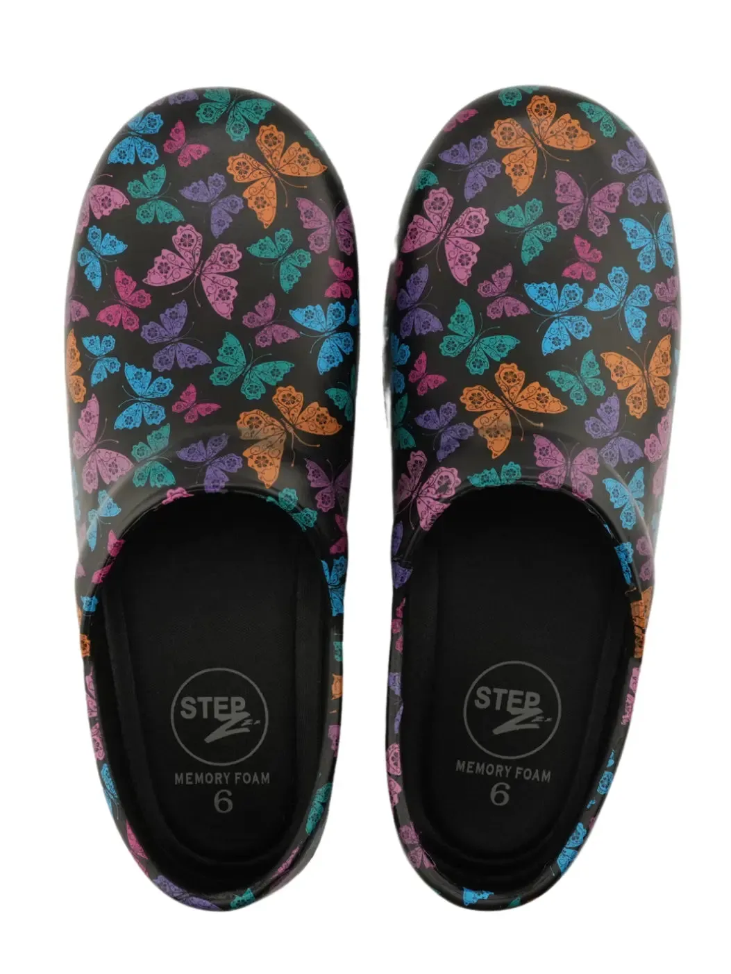 StepZ Women's Slip Resistant Nurse Clogs | Vivid Butterfly