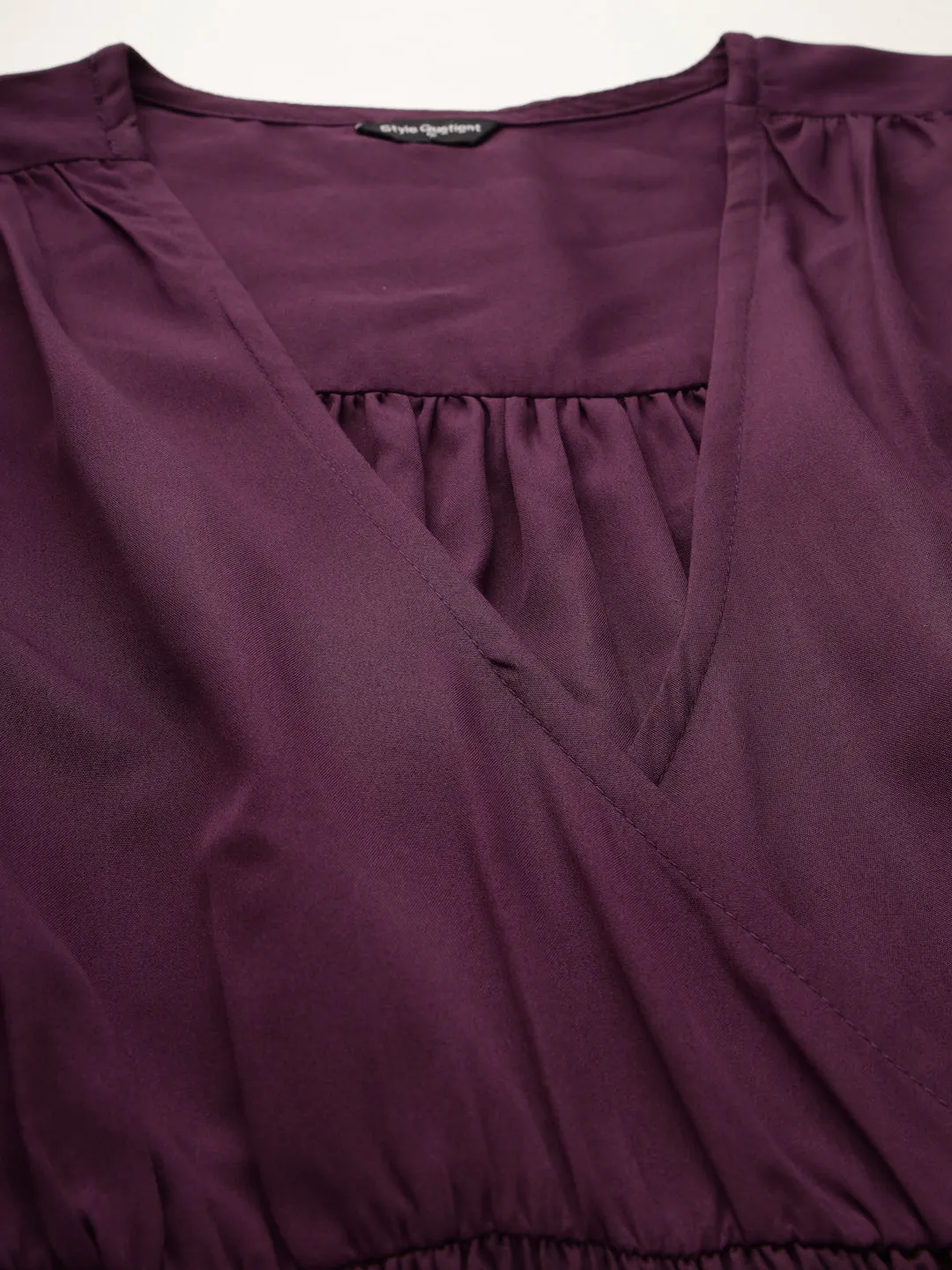 Style Quotient Women Solid Purple Polyester Smart Casual Wrap Top