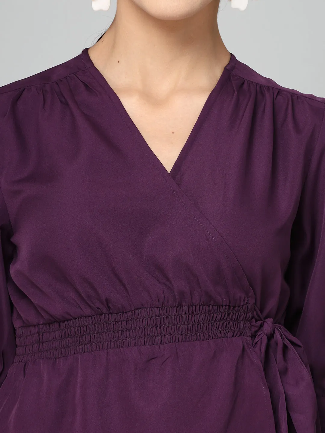 Style Quotient Women Solid Purple Polyester Smart Casual Wrap Top