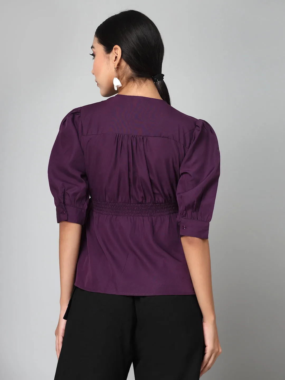 Style Quotient Women Solid Purple Polyester Smart Casual Wrap Top