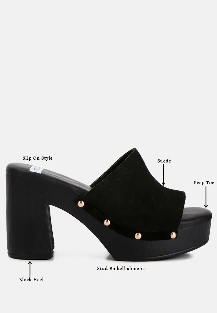 Suede High Block Heel Clogs By Ruw