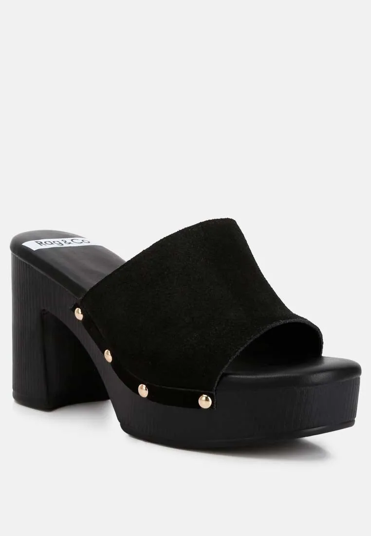 Suede High Block Heel Clogs By Ruw
