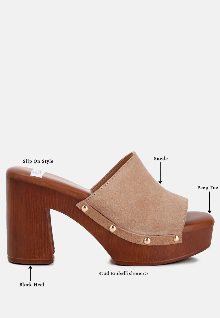 Suede High Block Heel Clogs By Ruw