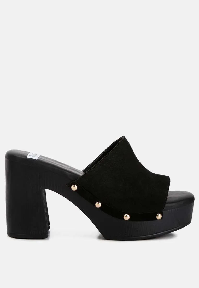 Suede High Block Heel Clogs By Ruw
