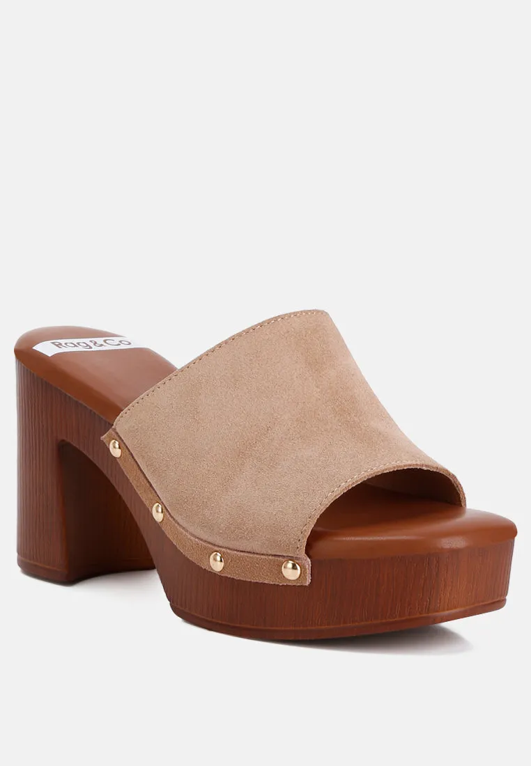 Suede High Block Heel Clogs By Ruw