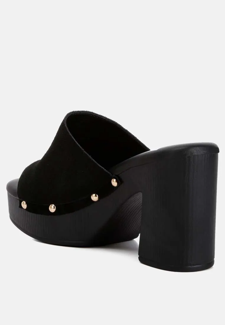 Suede High Block Heel Clogs By Ruw