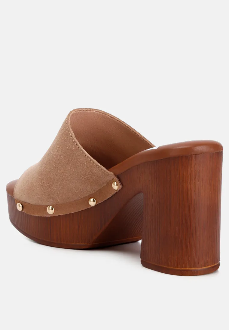 Suede High Block Heel Clogs By Ruw