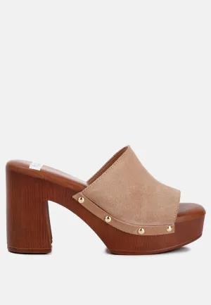 Suede High Block Heel Clogs By Ruw