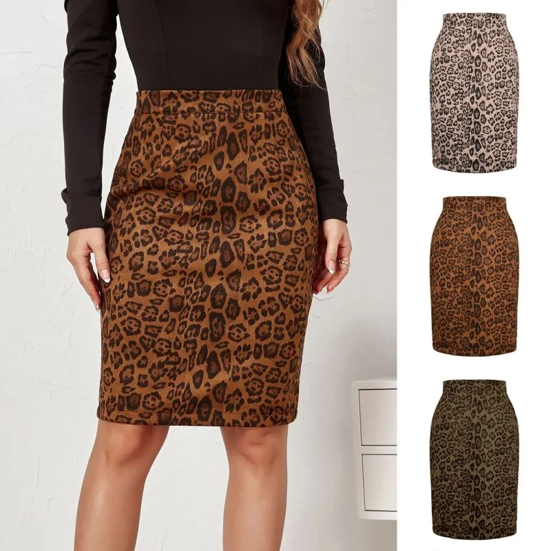 Suede Leopard Print High Waist Midi Skirt