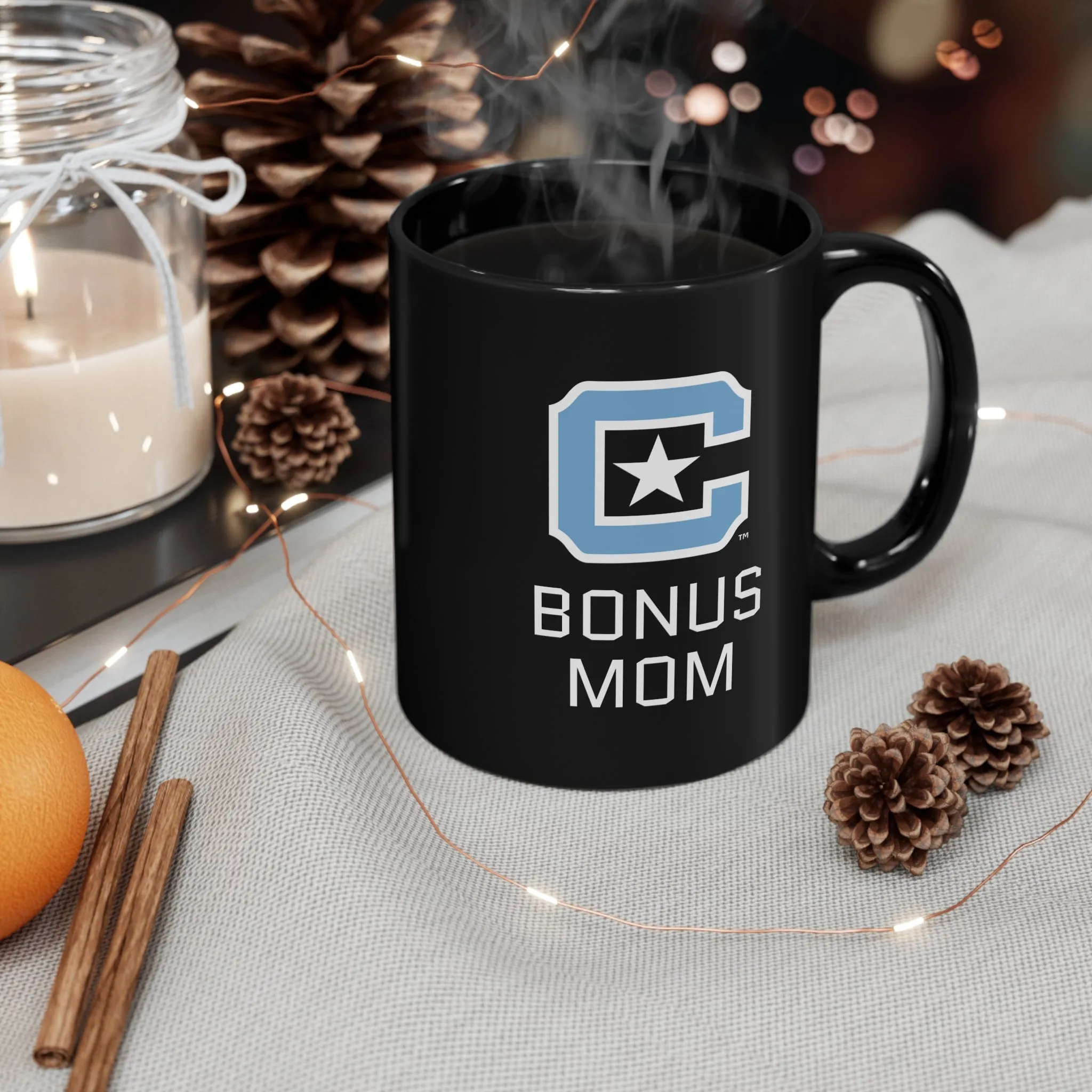 The Citadel Block C Logo, Sports Bonus Mom, Black Mug, 11oz
