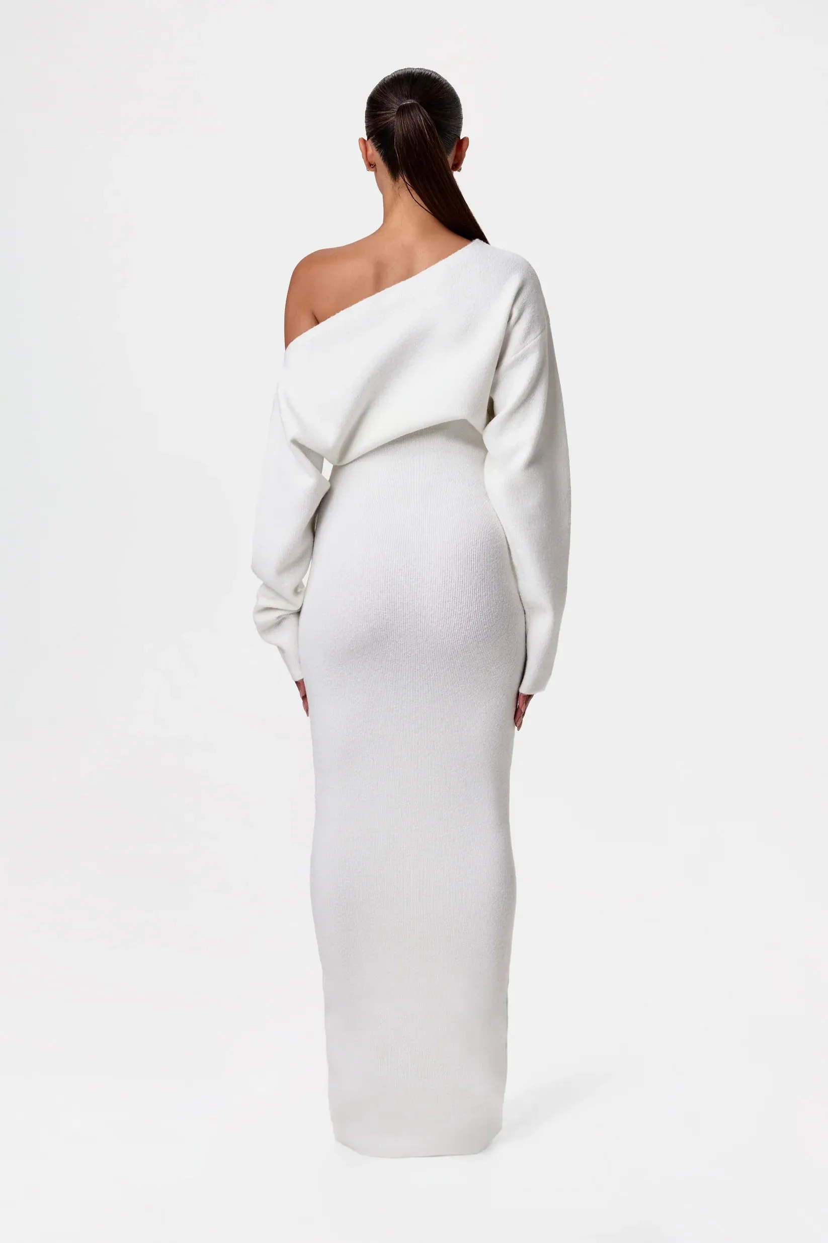 TONI - ASYMMETRICAL NECKLINE SWEATER DRESS