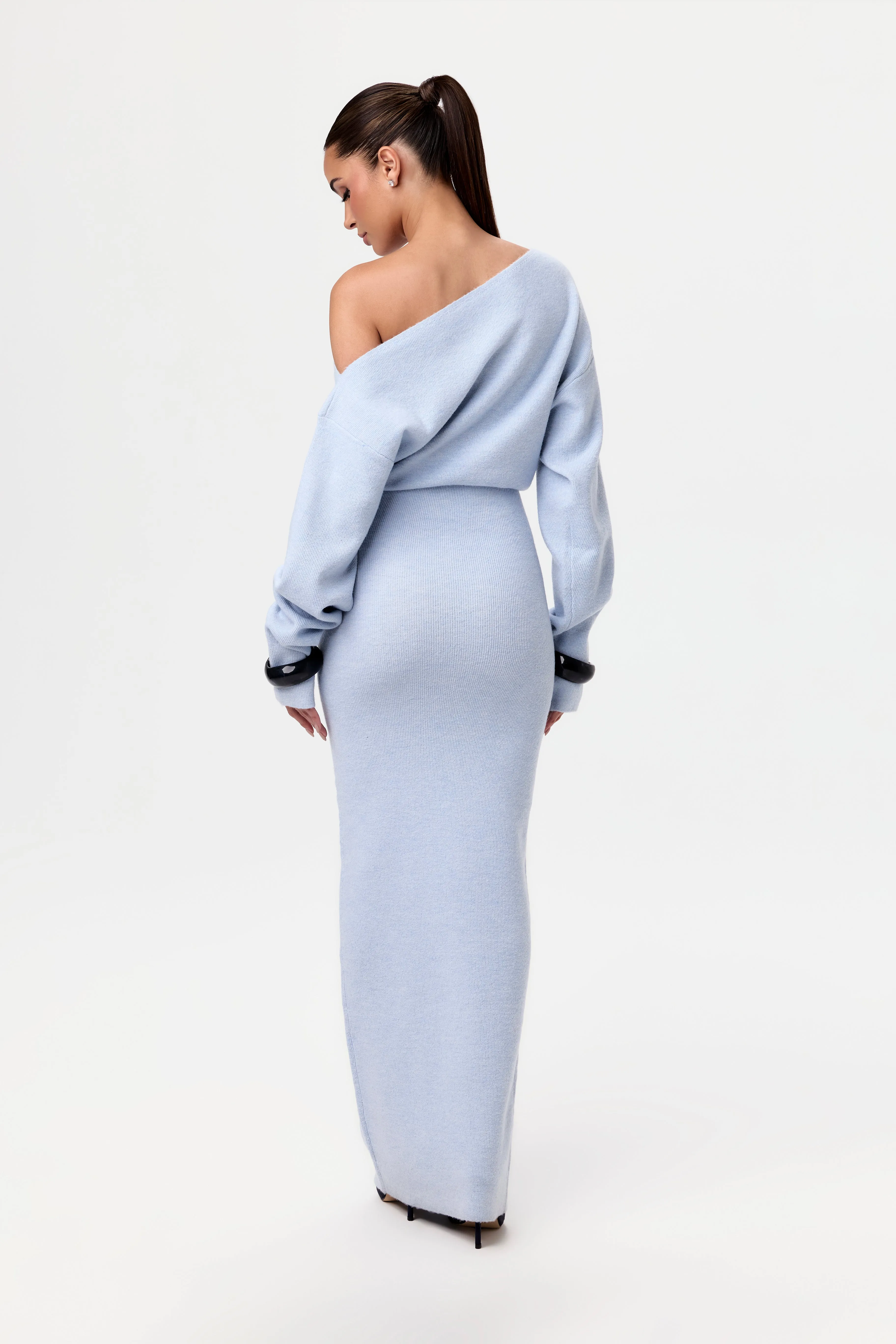 TONI - ASYMMETRICAL NECKLINE SWEATER DRESS