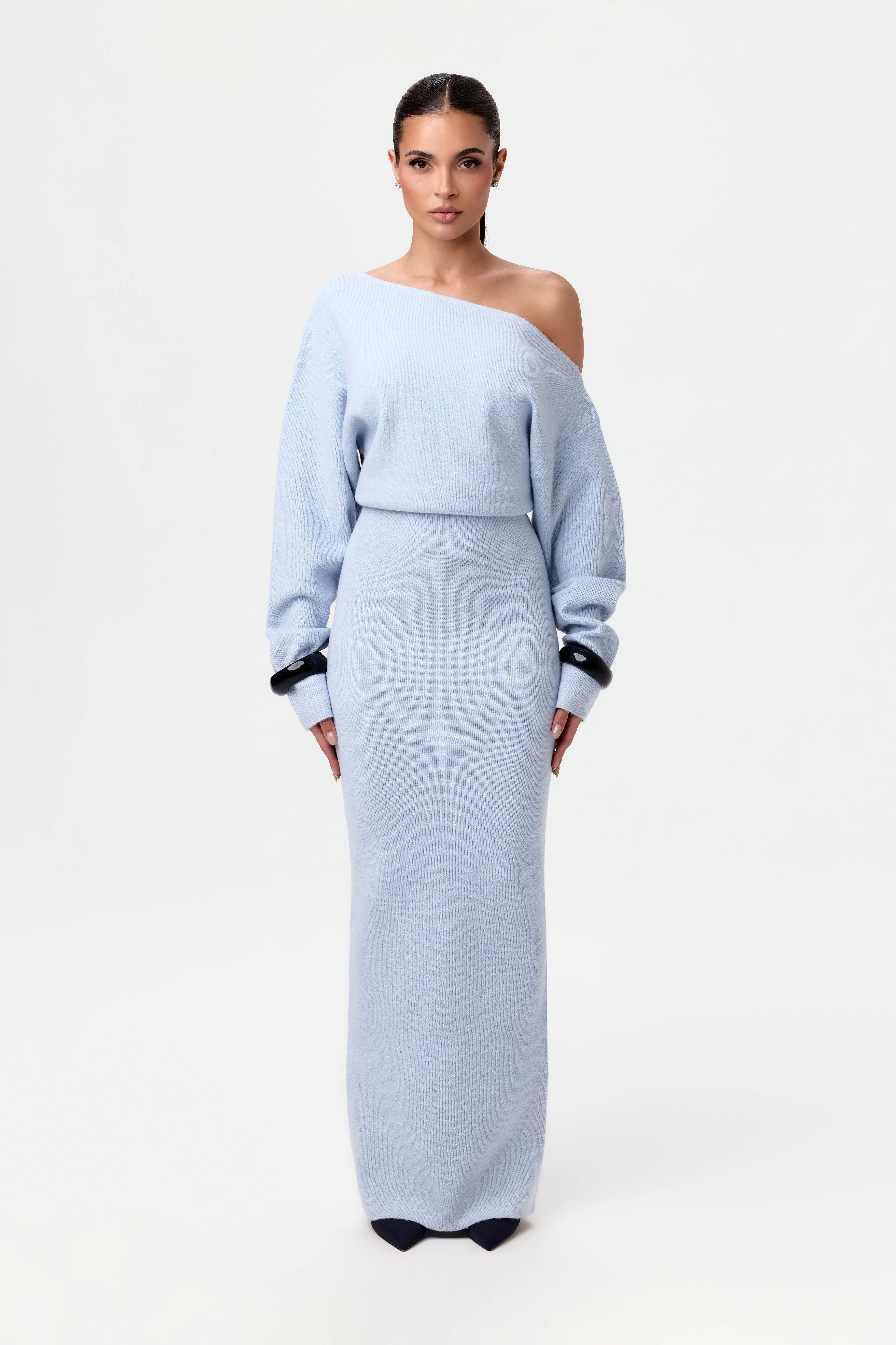 TONI - ASYMMETRICAL NECKLINE SWEATER DRESS