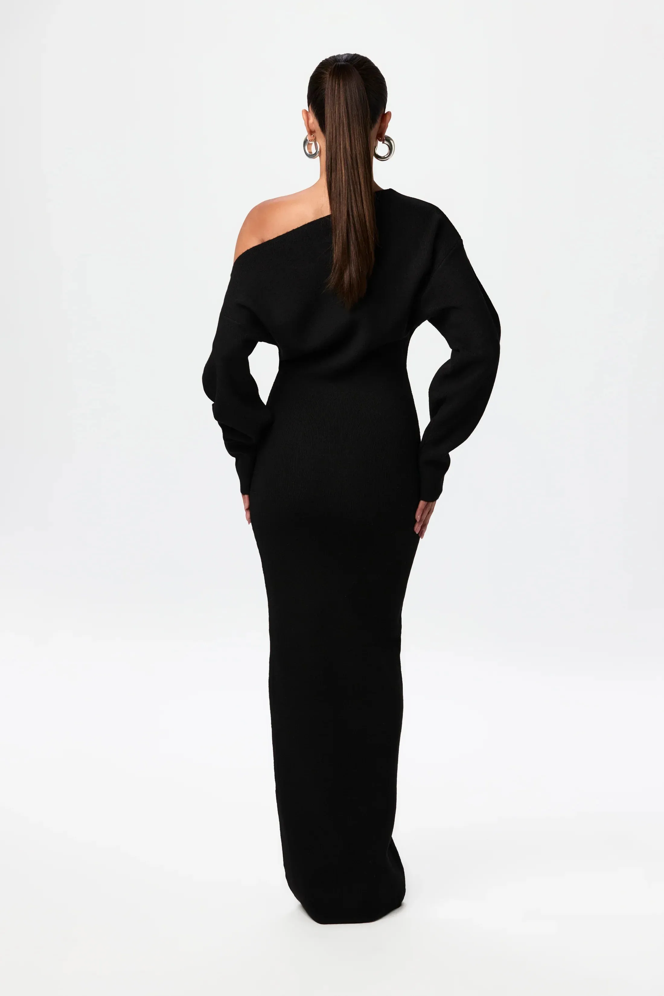 TONI - ASYMMETRICAL NECKLINE SWEATER DRESS