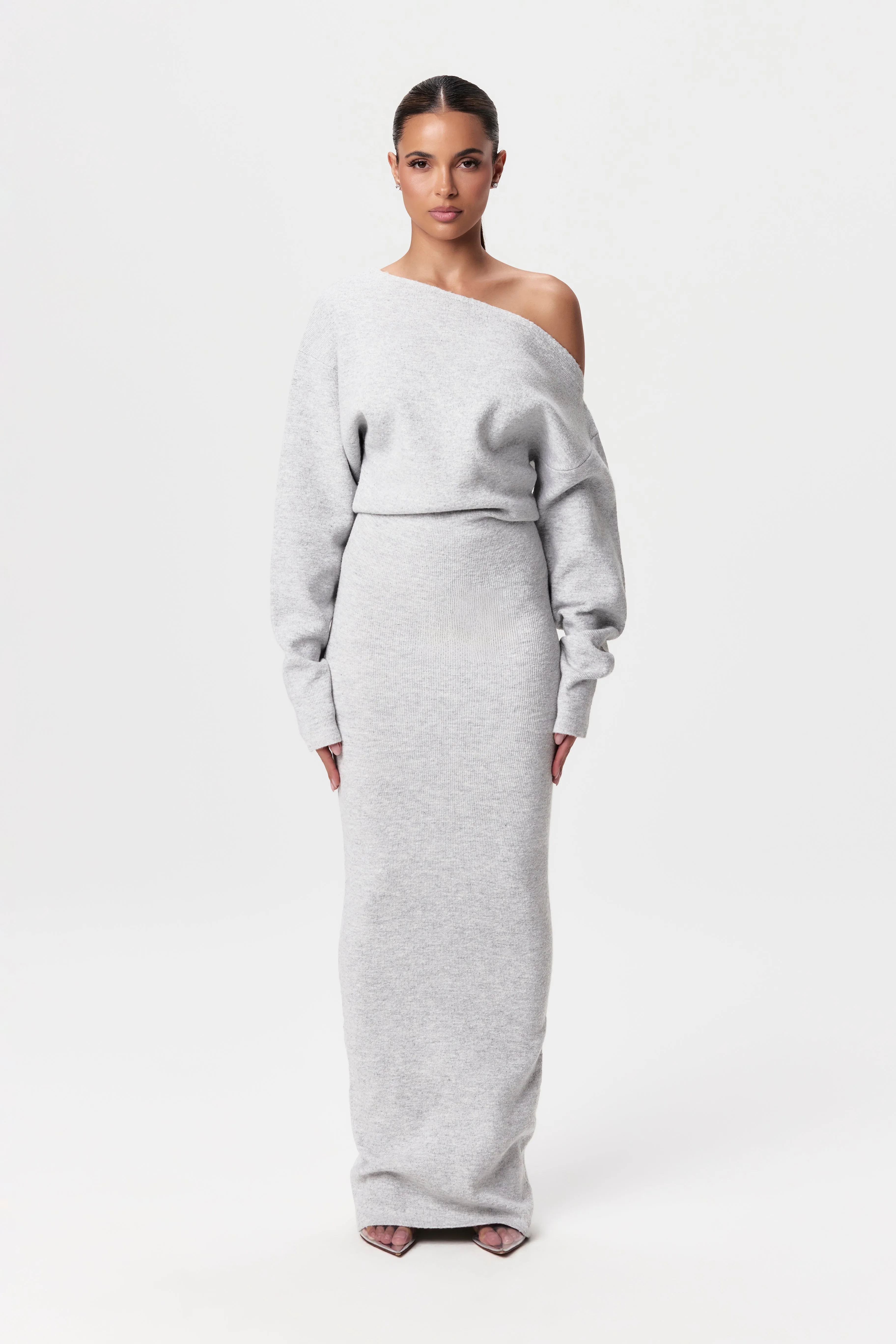 TONI - ASYMMETRICAL NECKLINE SWEATER DRESS