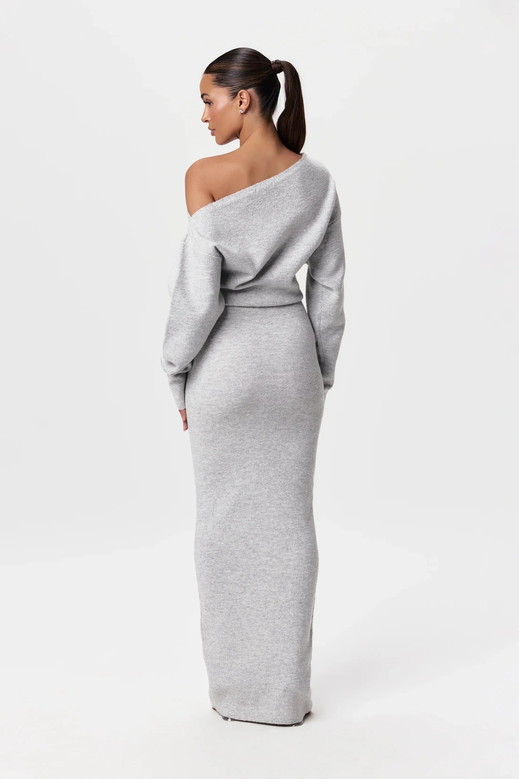 TONI - ASYMMETRICAL NECKLINE SWEATER DRESS