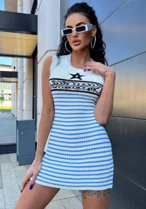 Trendy Sleeveless Knitted Letter Sweater Mini Dress