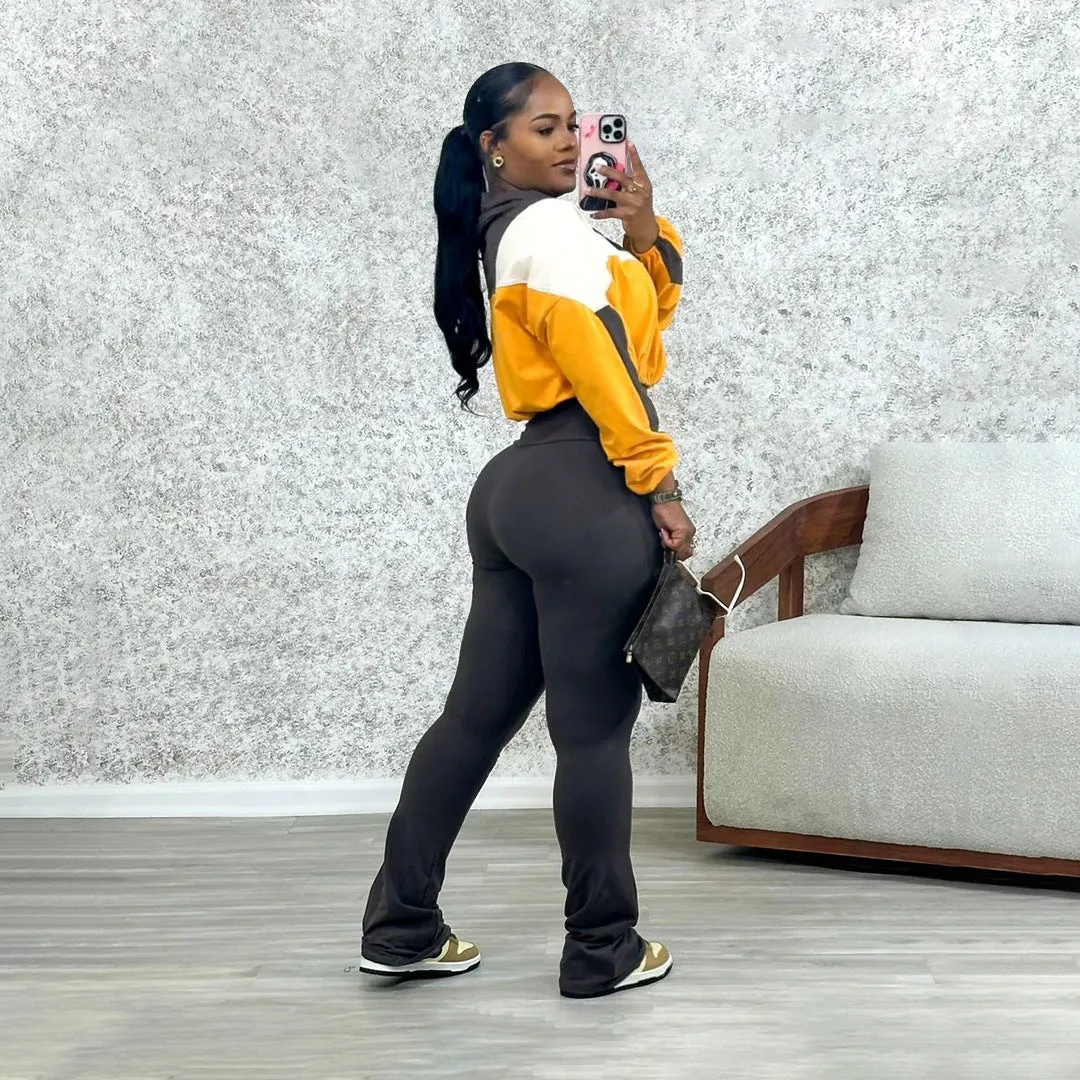 Vibrant Contrast Color Long Sleeve Track Top and Fitted Pants Set
