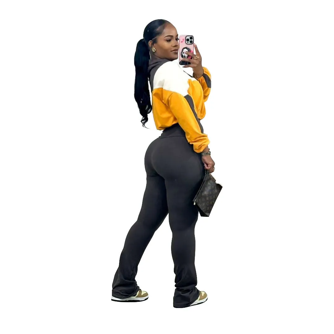 Vibrant Contrast Color Long Sleeve Track Top and Fitted Pants Set