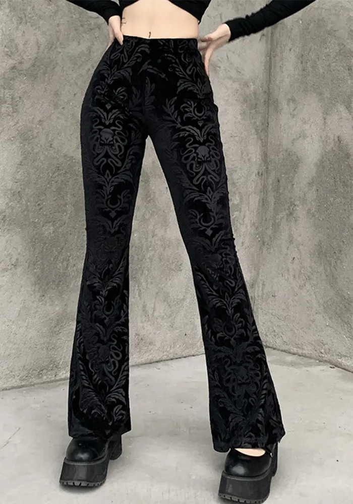 Vintage-Inspired High-Waisted Velvet Bell Bottom Pants
