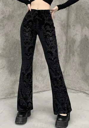 Vintage-Inspired High-Waisted Velvet Bell Bottom Pants