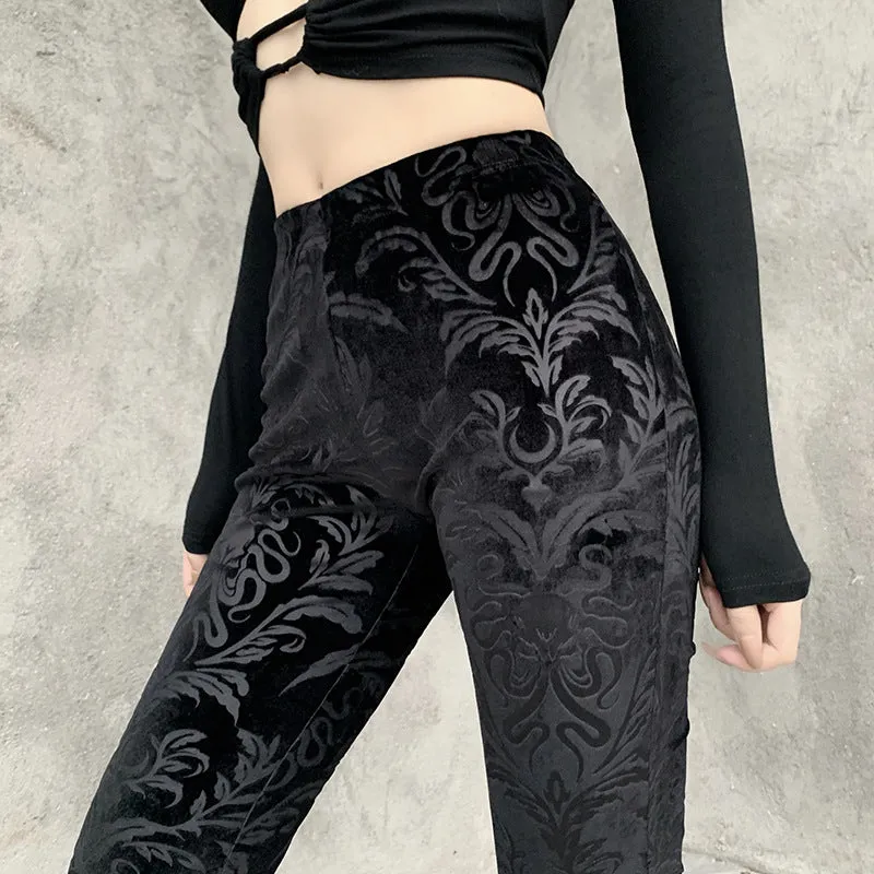 Vintage-Inspired High-Waisted Velvet Bell Bottom Pants