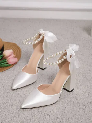 White Tie- Up Bow & Pearl Heels