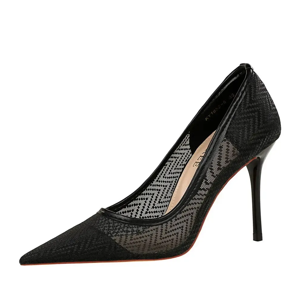 Women Pumps Luxury Mesh Lace Pointed-toe Shoes Wrap-toe Shallow High Heel Pumps For Ladies Annual Meeting Nightclub Shoes