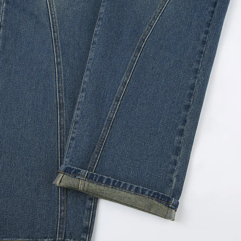 Women's High-Waisted Jeans with V-Shaped Straps, Design Sense, Loose Straight Tube, Versatile. C-241029-1