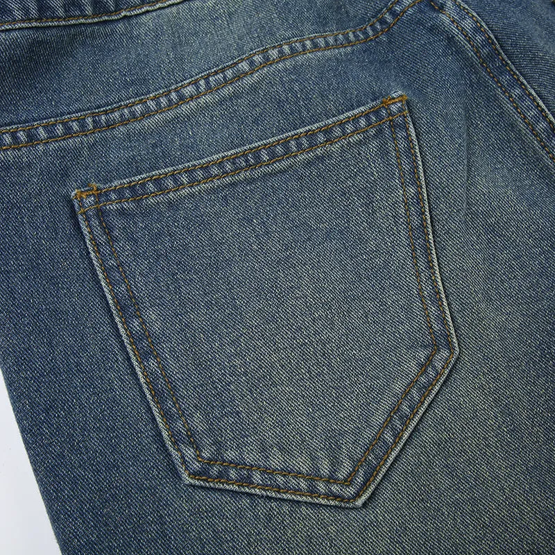 Women's High-Waisted Jeans with V-Shaped Straps, Design Sense, Loose Straight Tube, Versatile. C-241029-1