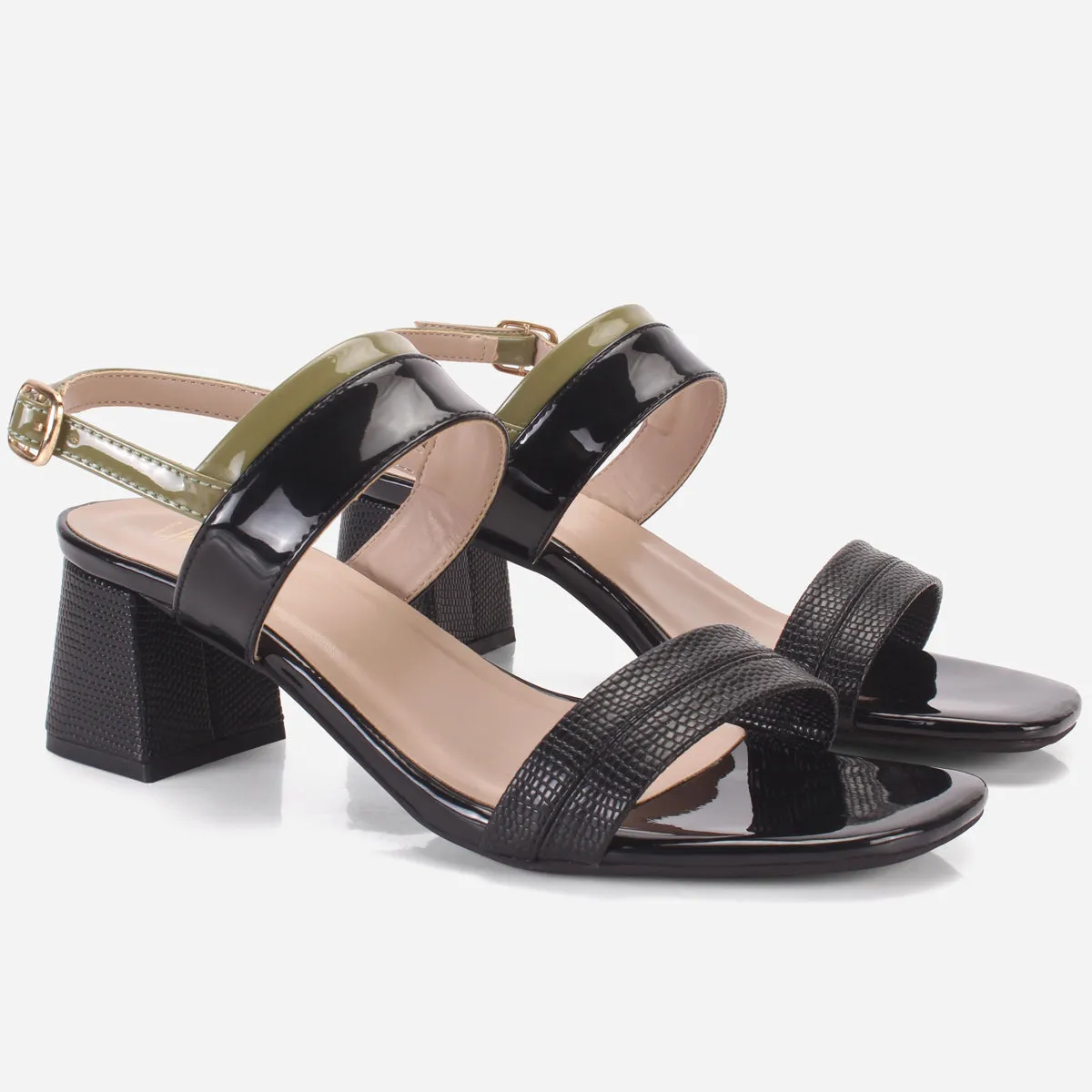 Womens "GLAZIA" Patent Block Heel Sandals