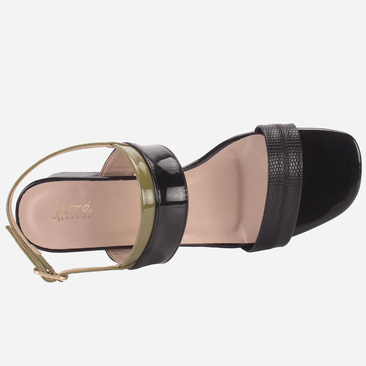 Womens "GLAZIA" Patent Block Heel Sandals