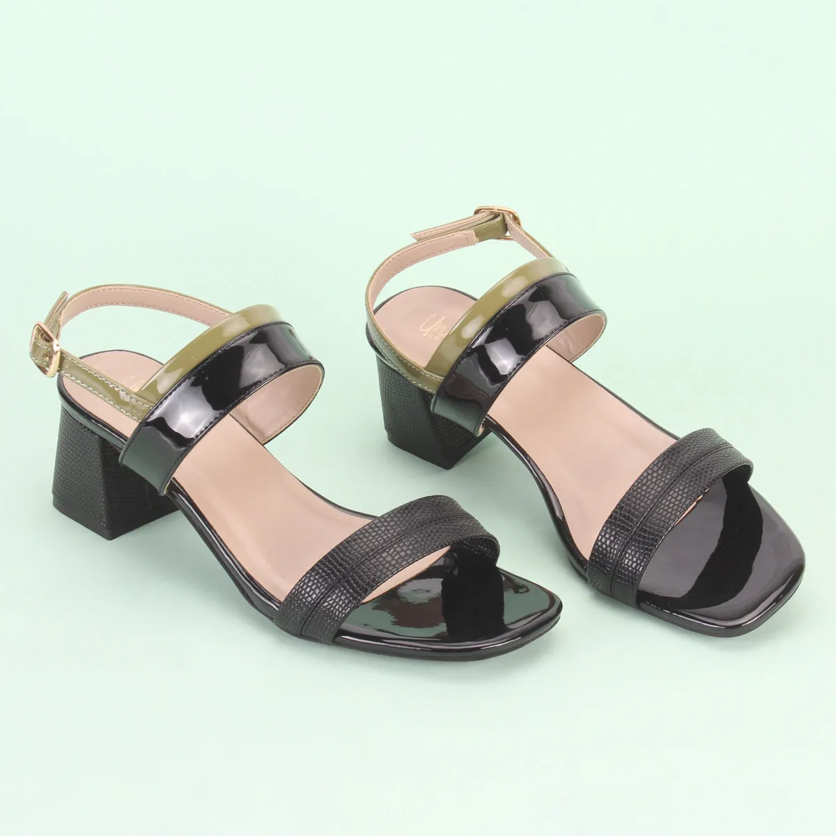 Womens "GLAZIA" Patent Block Heel Sandals