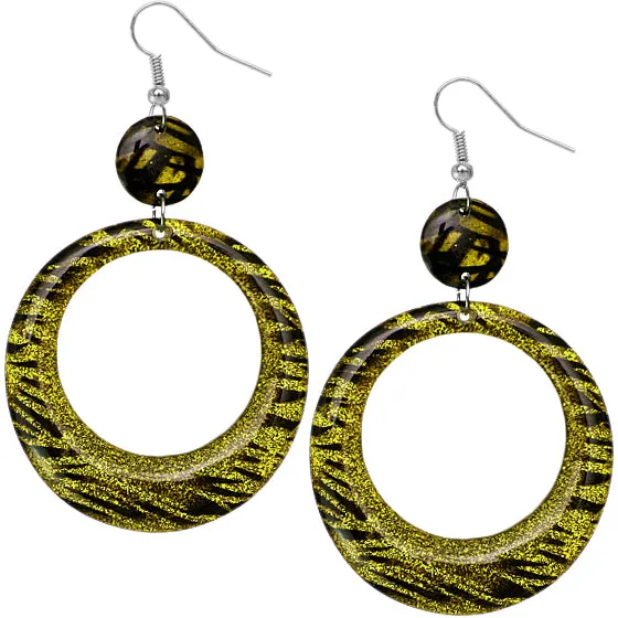 Yellow Round Glossy Zebra Earrings
